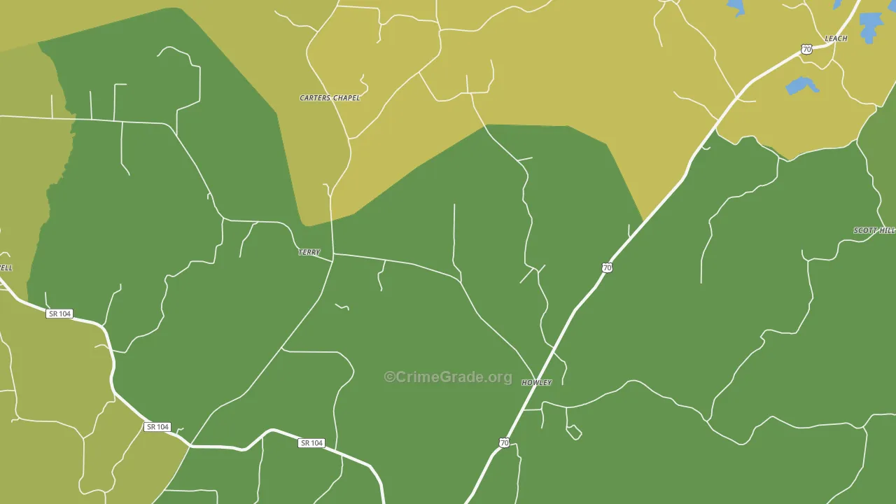 Howley, TN Map of Vehicle Theft Rates