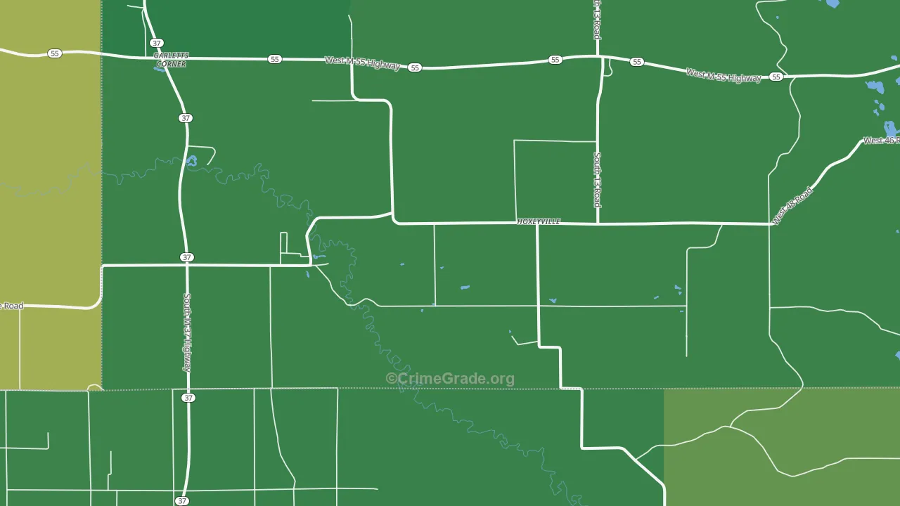 Hoxeyville, MI Map of Vehicle Theft Rates