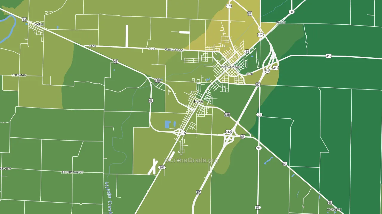 Hoxie, AR Map of Vehicle Theft Rates