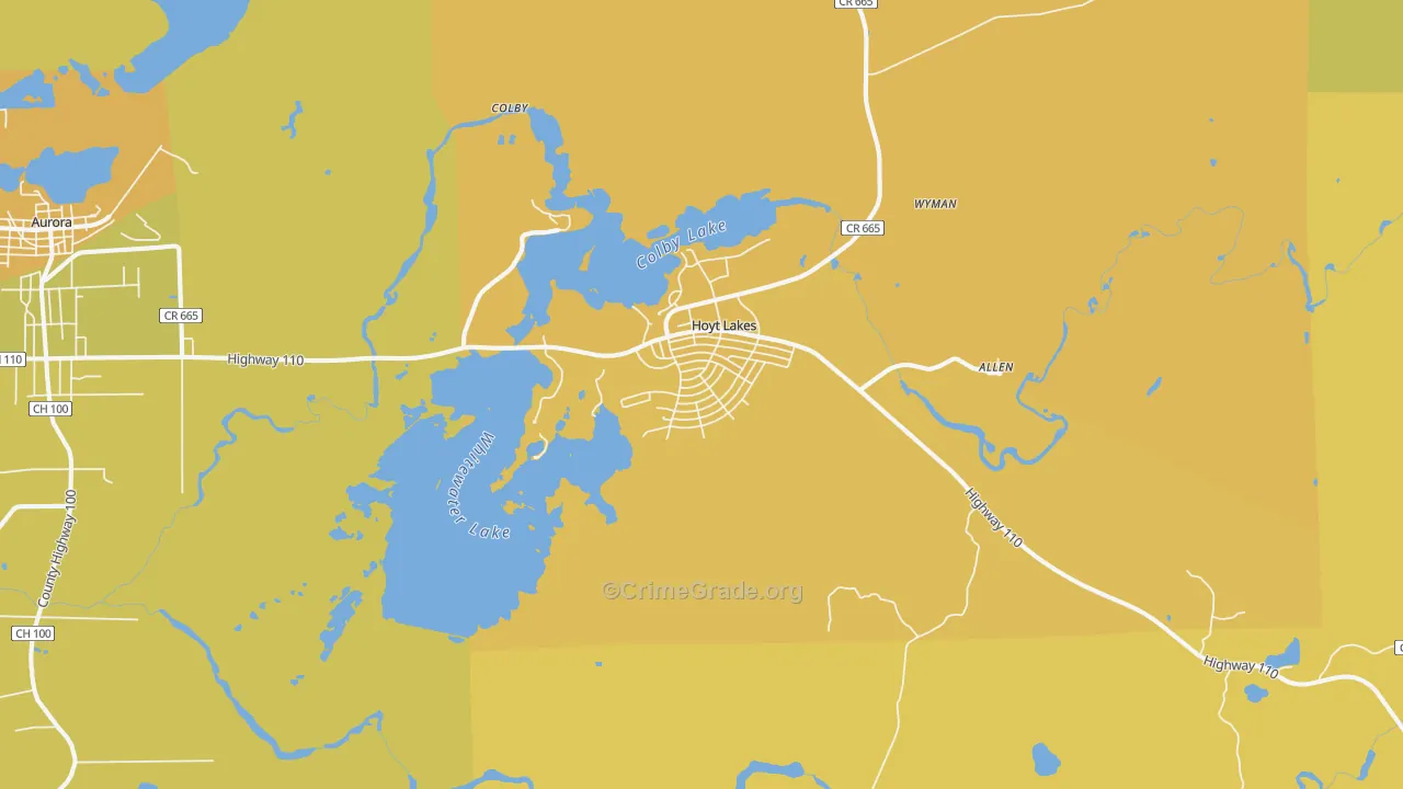 Hoyt Lakes, MN Map of Vehicle Theft Rates