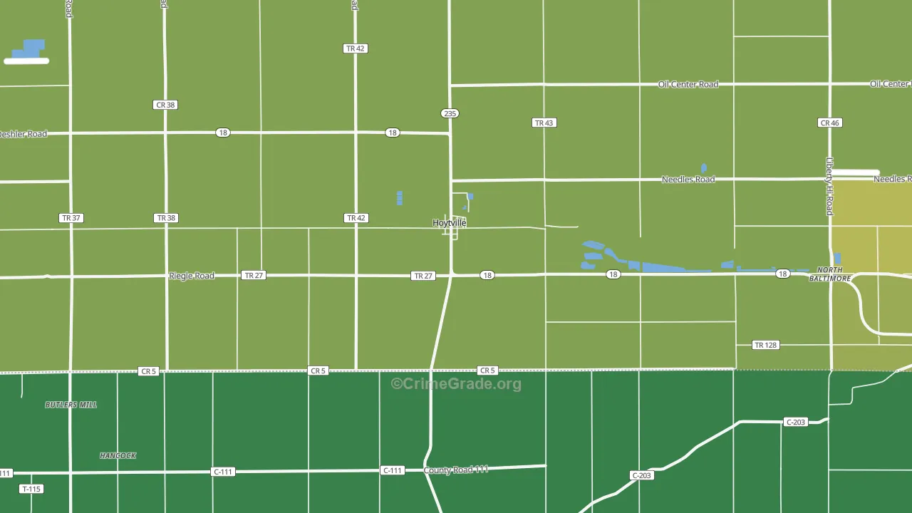 Hoytville, OH Map of Vehicle Theft Rates