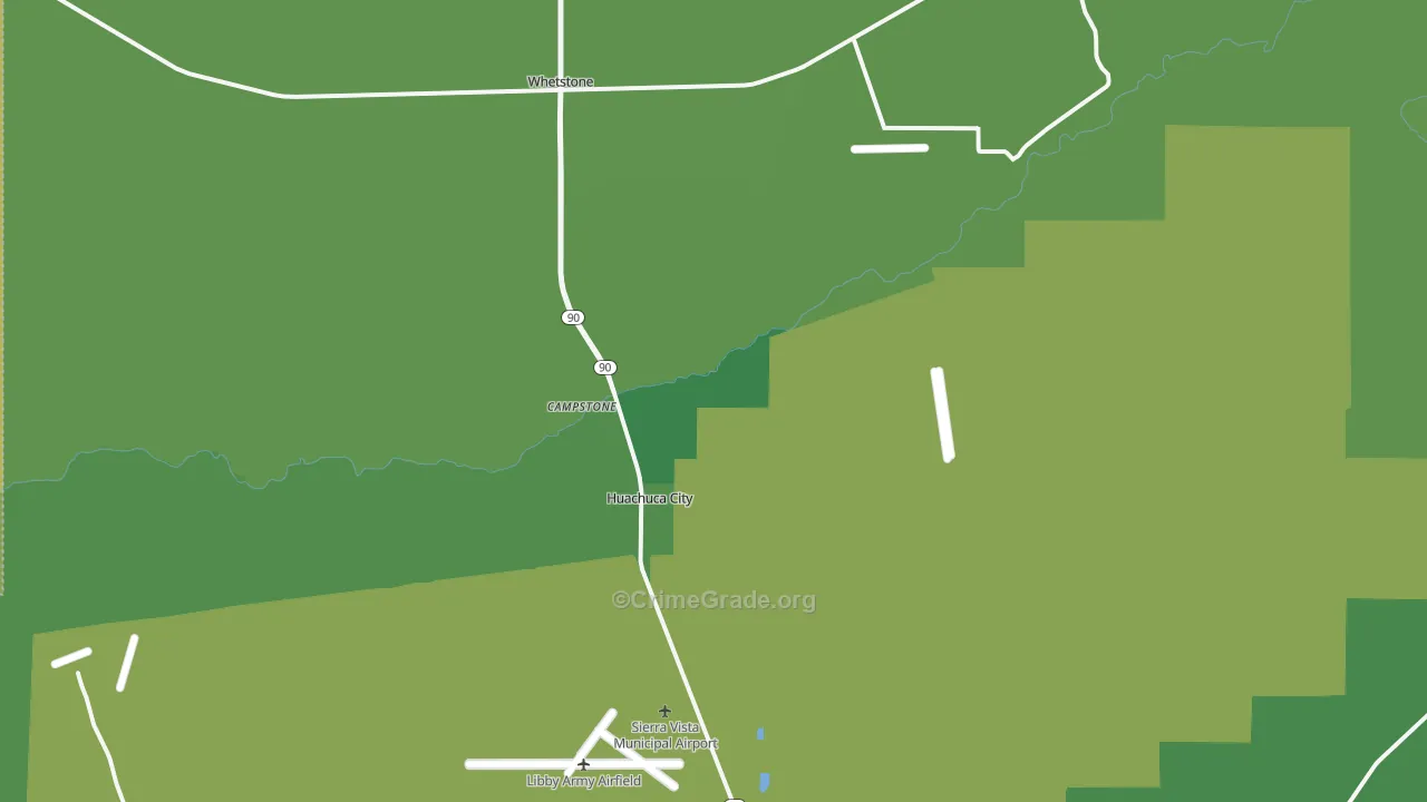 Huachuca City, AZ Map of Vehicle Theft Rates