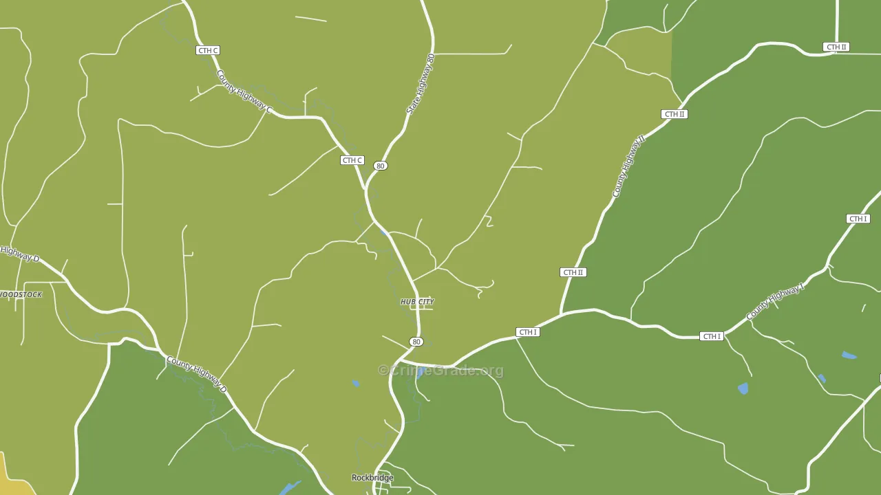 Hub City, WI Map of Vehicle Theft Rates