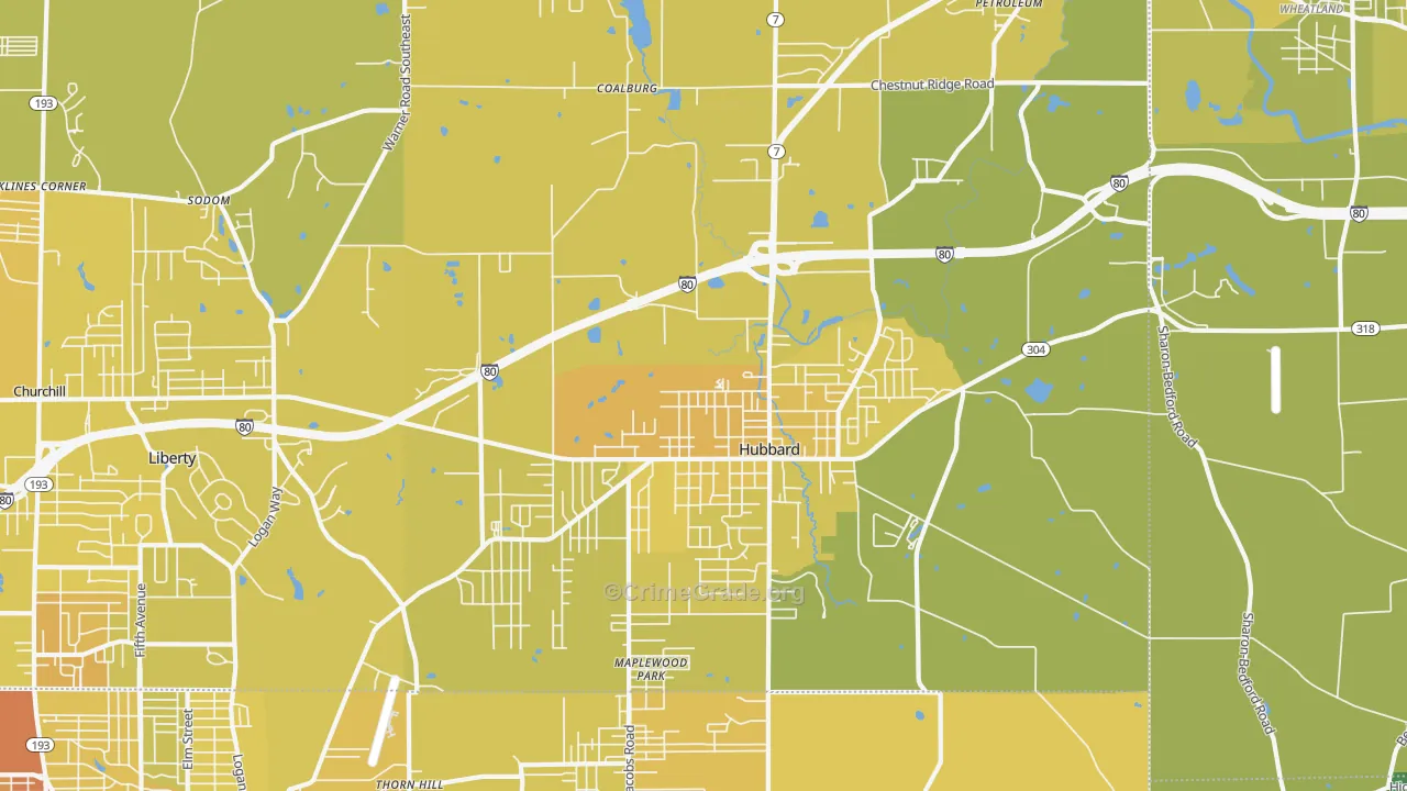 Hubbard, OH Map of Vehicle Theft Rates