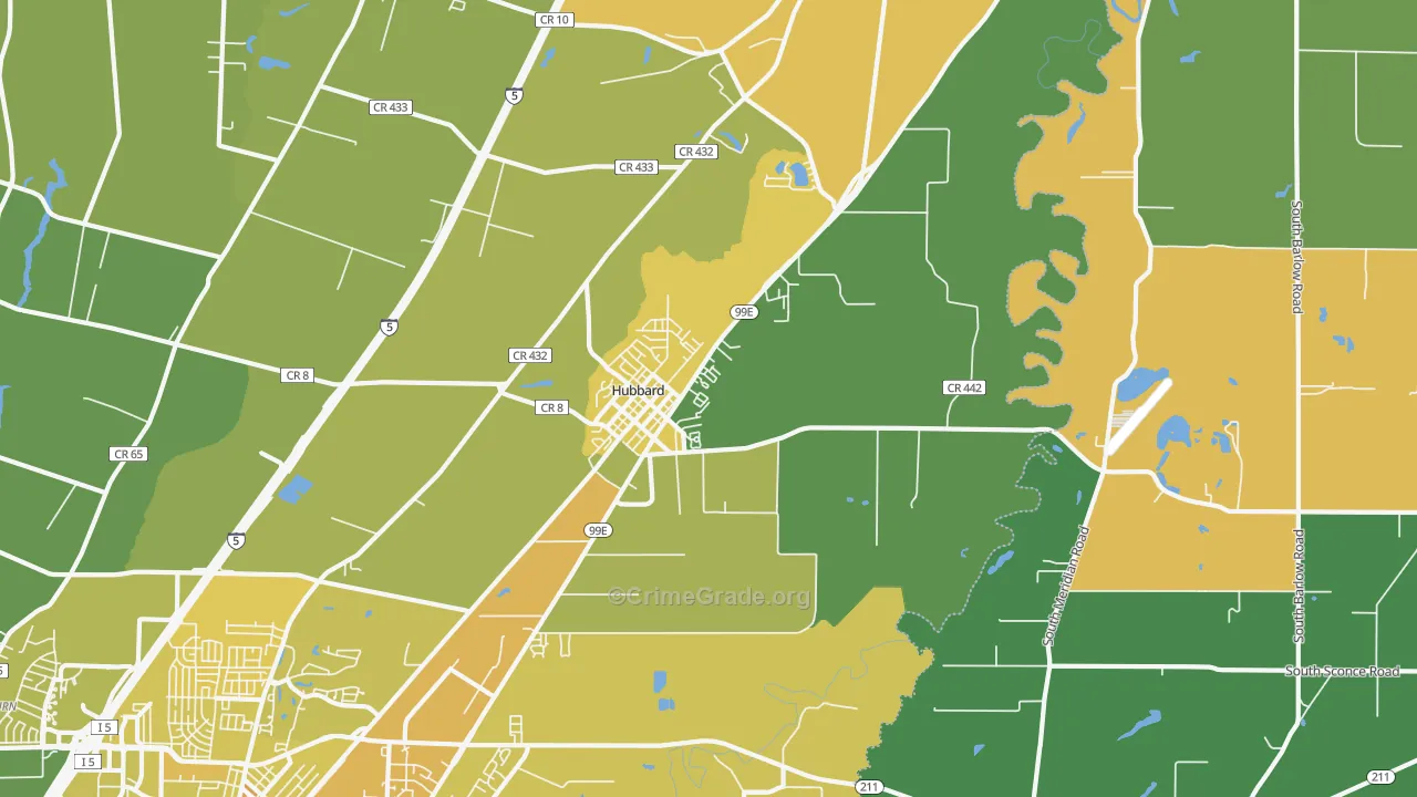 Hubbard, OR Map of Vehicle Theft Rates