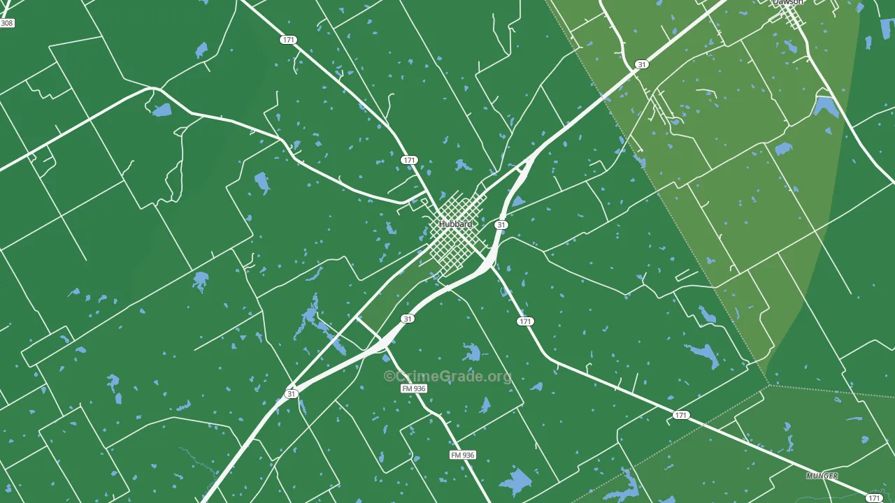 Hubbard, TX Map of Vehicle Theft Rates