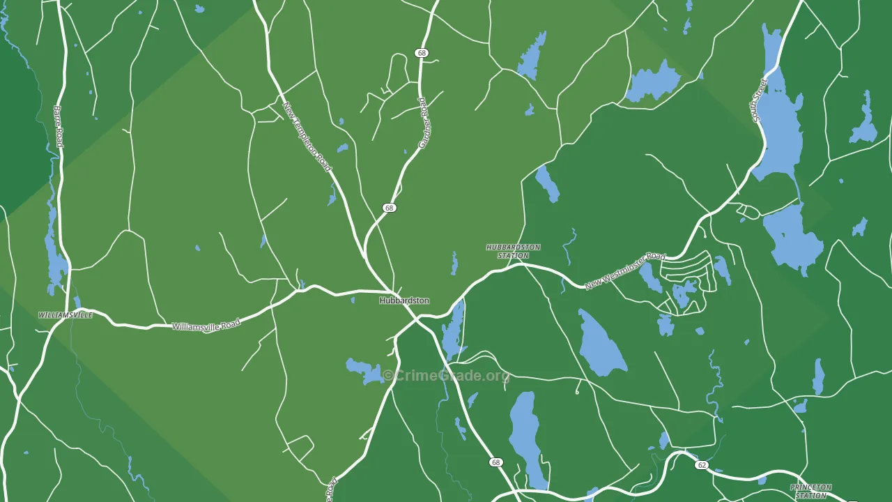 Hubbardston, MA Map of Vehicle Theft Rates