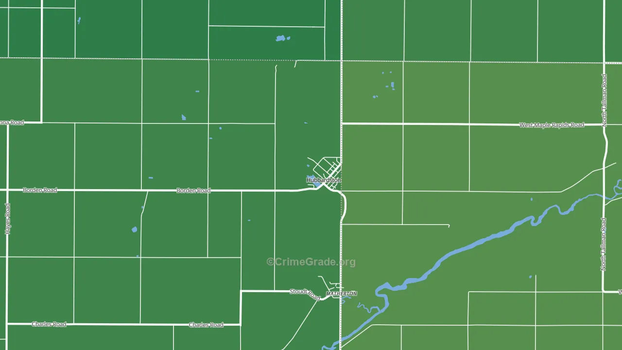 Hubbardston, MI Map of Vehicle Theft Rates