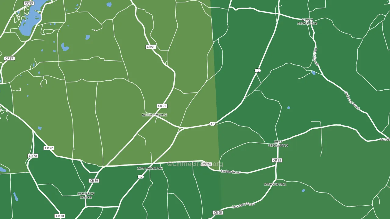 Hubbardsville, NY Map of Vehicle Theft Rates