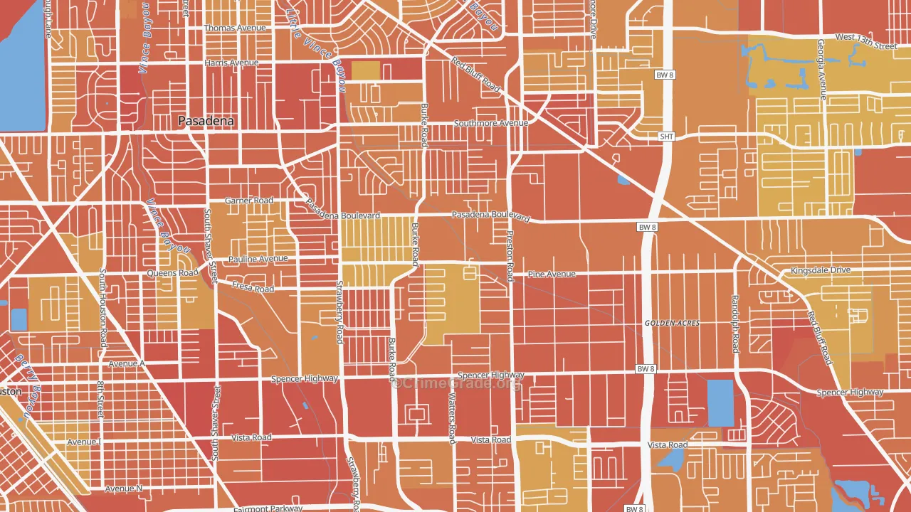 Hubbell, Pasadena, TX Map of Vehicle Theft Rates