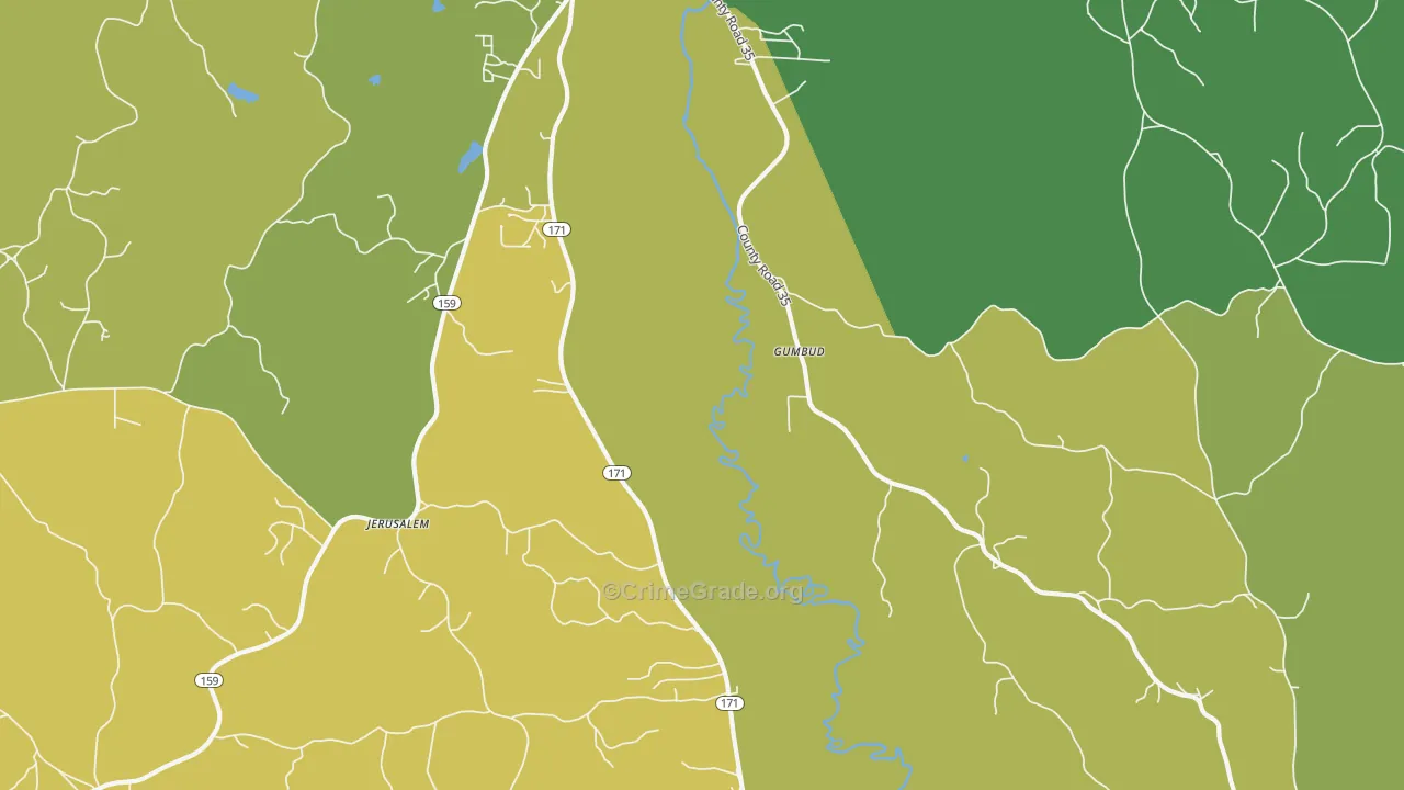 Hubbertville, AL Map of Vehicle Theft Rates