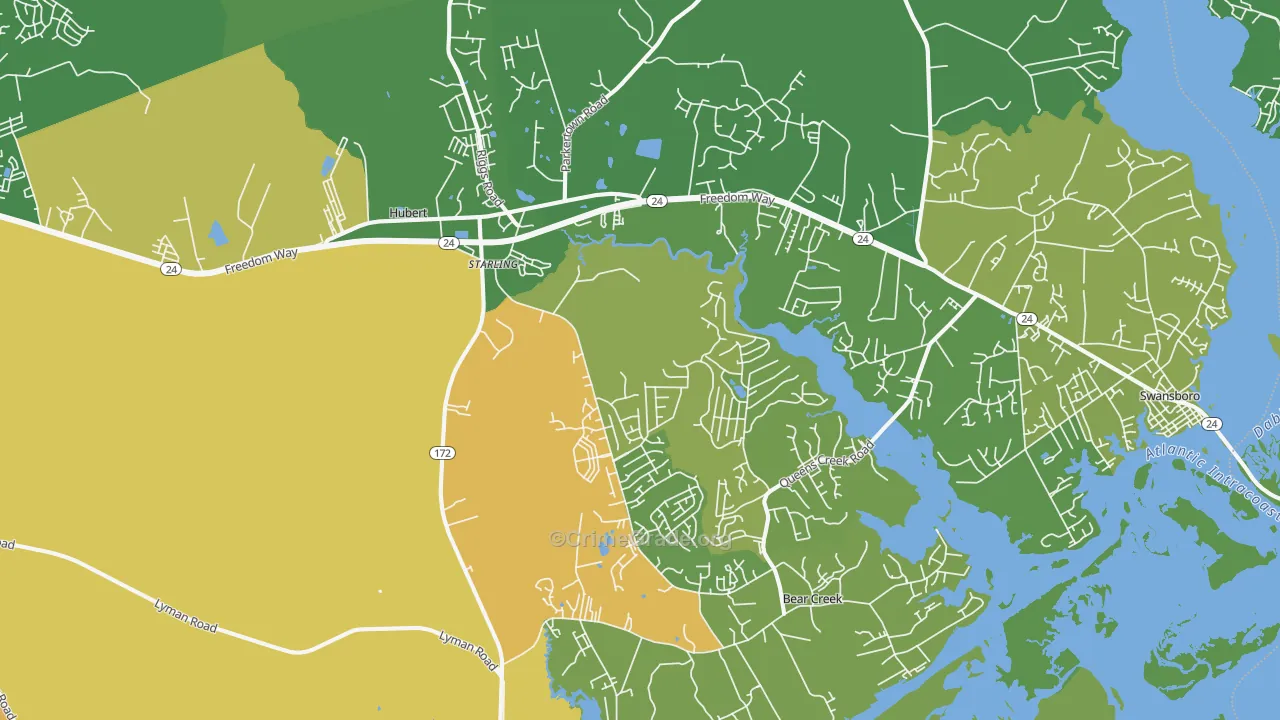Hubert, NC Map of Vehicle Theft Rates