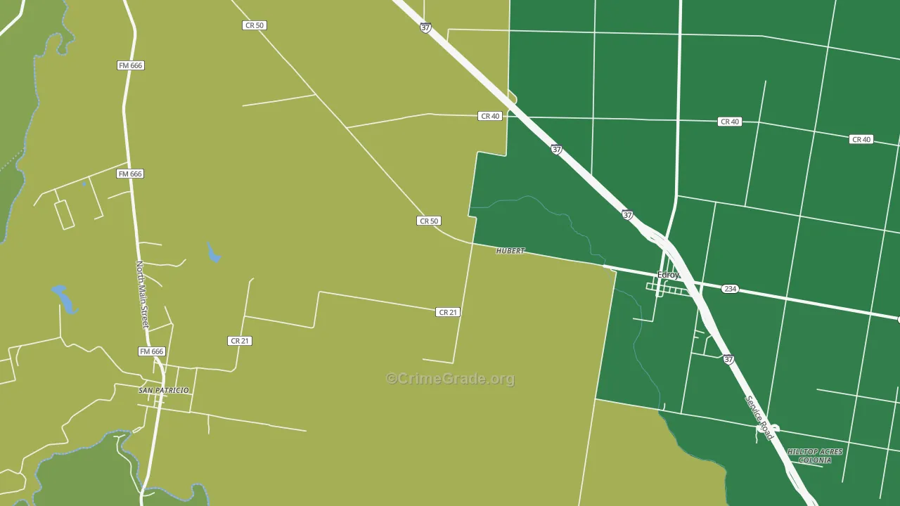 Hubert, TX Map of Vehicle Theft Rates