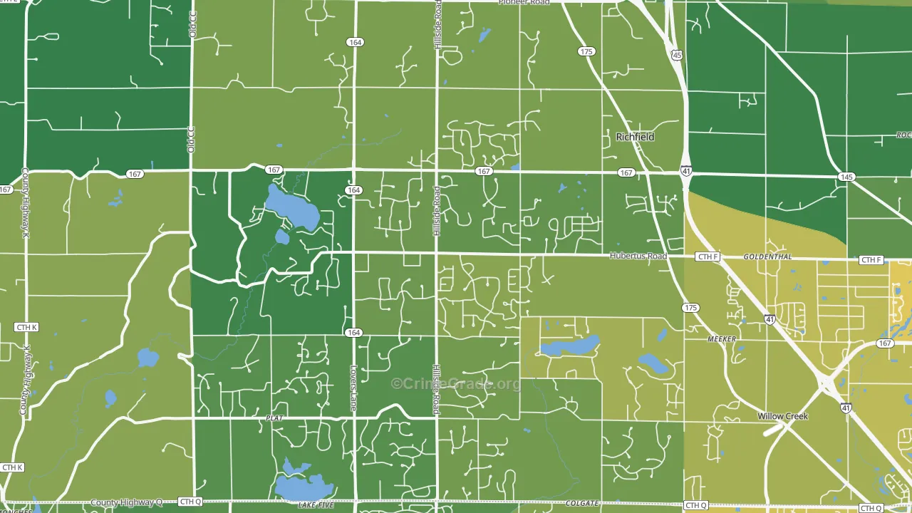 Hubertus, WI Map of Vehicle Theft Rates