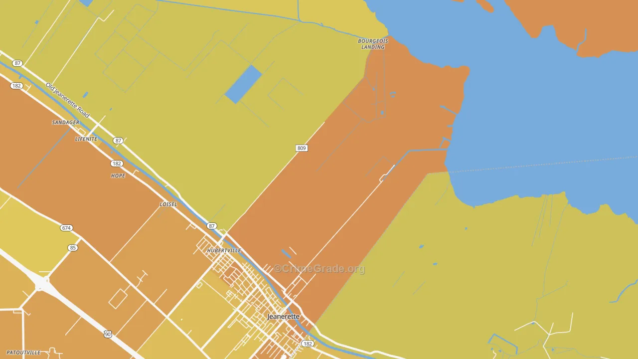 Hubertville, LA Map of Vehicle Theft Rates