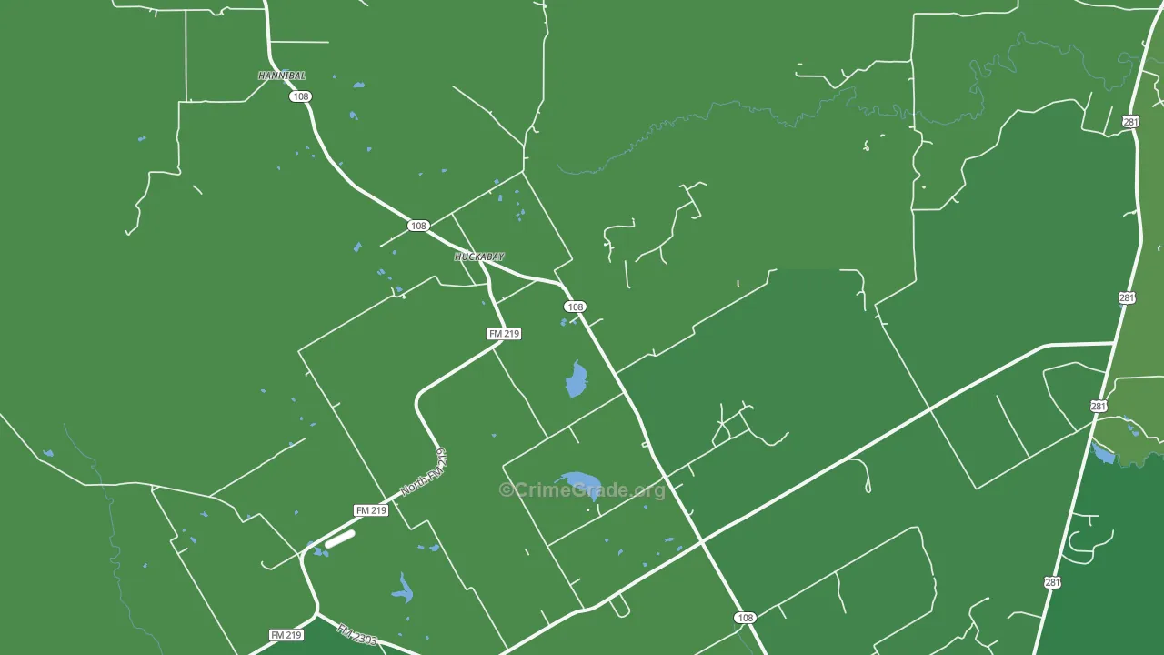 Huckabay, TX Map of Vehicle Theft Rates