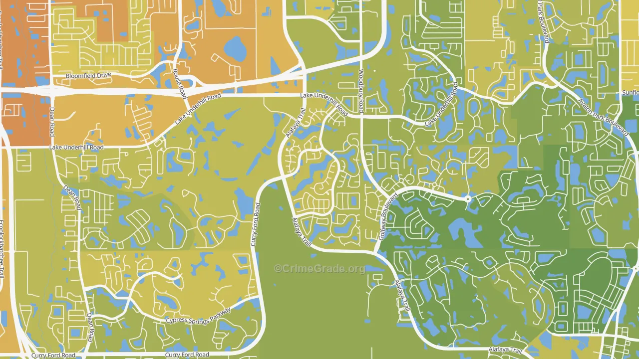Huckleberry Fields, Alafaya, FL Map of Vehicle Theft Rates