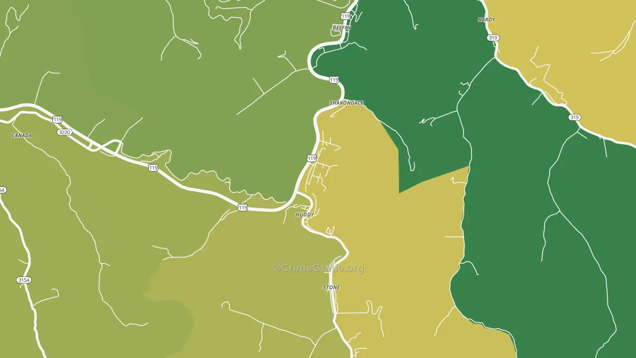 Huddy, KY Map of Vehicle Theft Rates