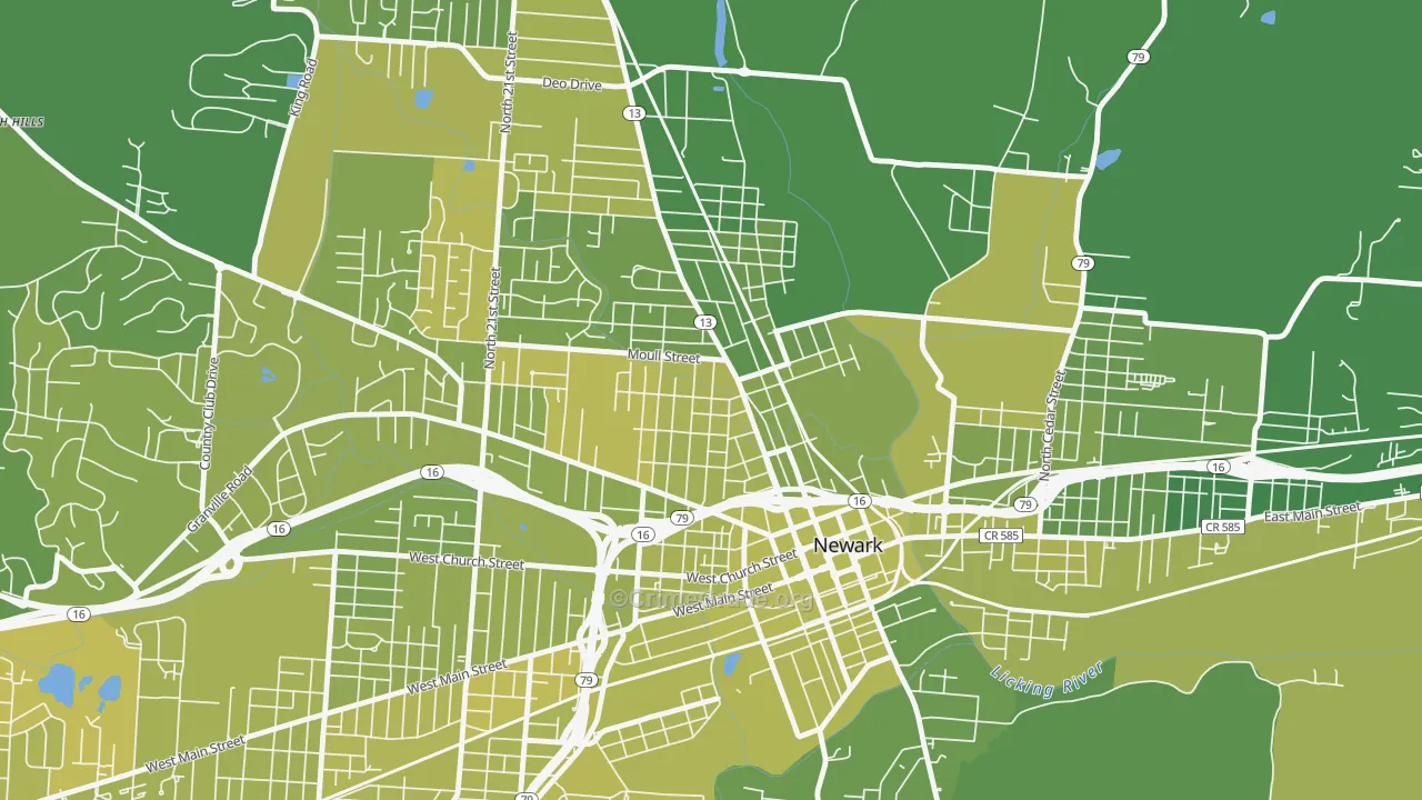 Hudson Avenue Historic District, Newark, OH Map of Vehicle Theft Rates