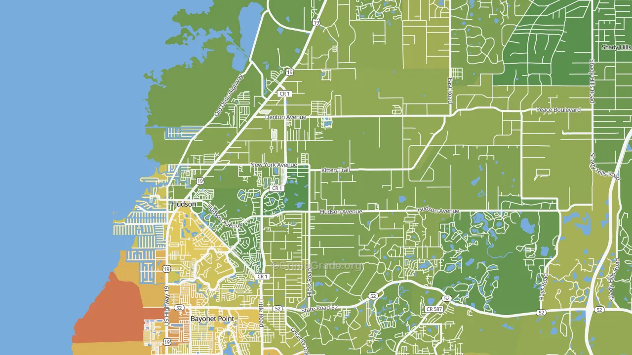 Hudson, FL Map of Vehicle Theft Rates