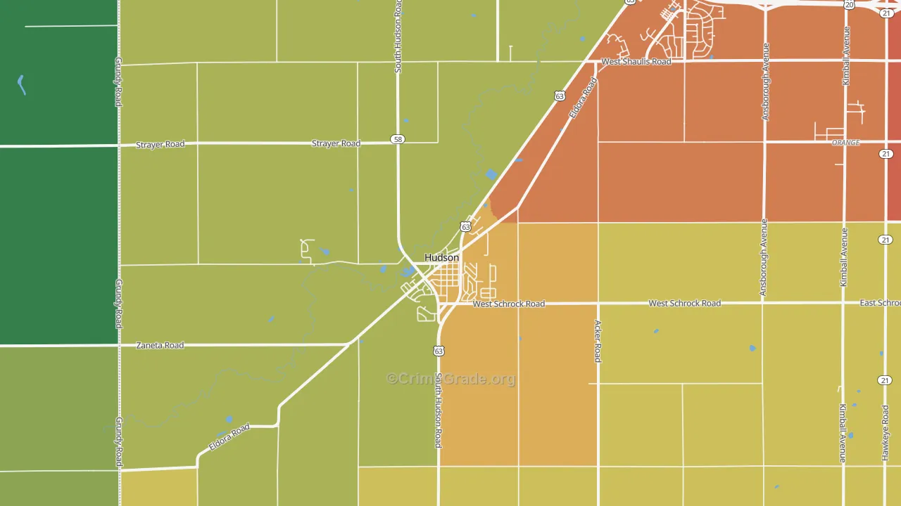 Hudson, IA Map of Vehicle Theft Rates