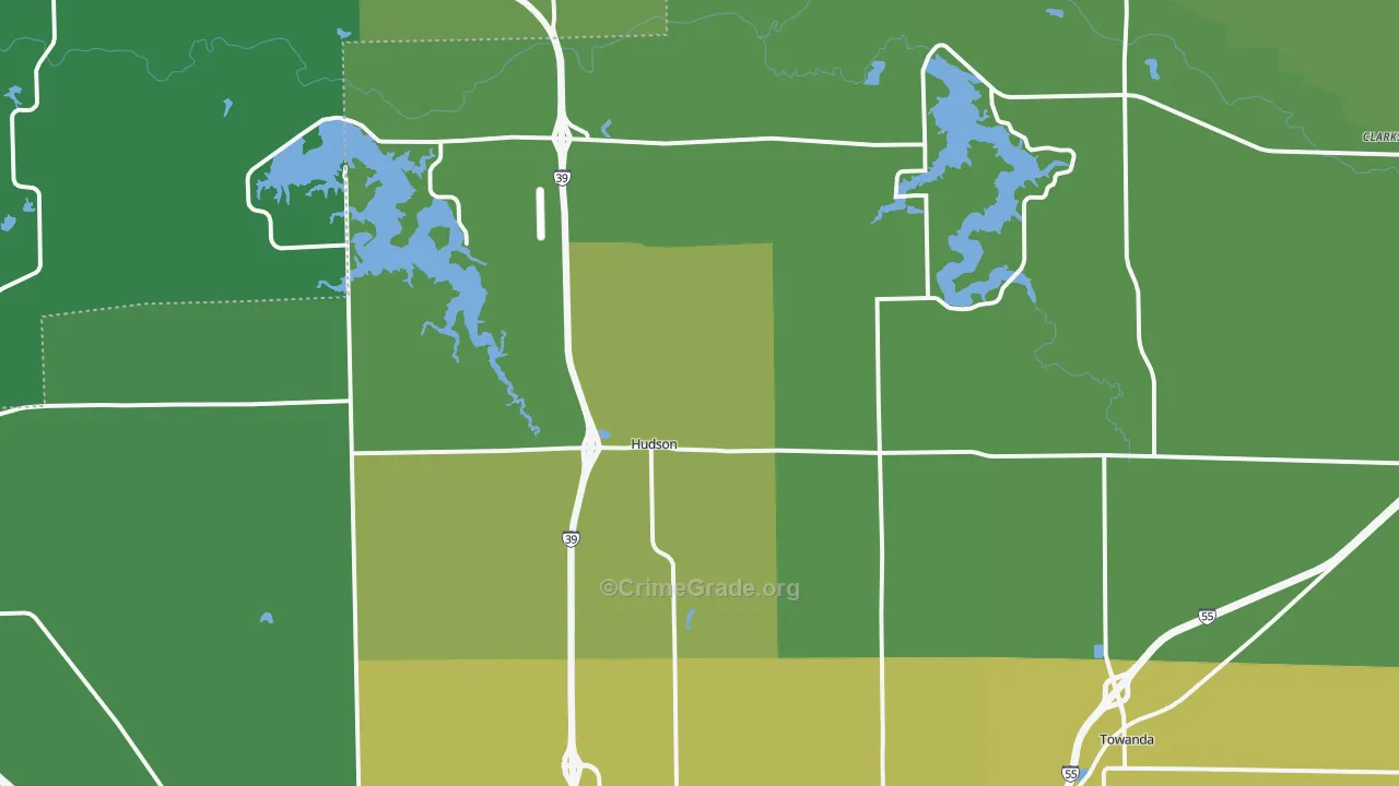 Hudson, IL Map of Vehicle Theft Rates