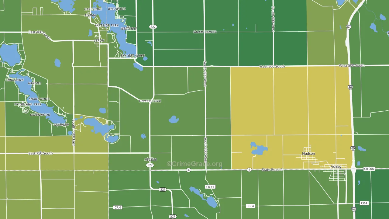 Hudson, IN Map of Vehicle Theft Rates