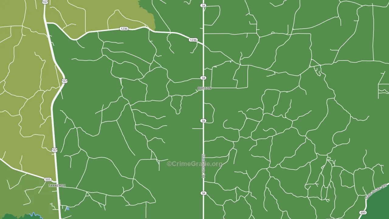 Hudson, LA Map of Vehicle Theft Rates