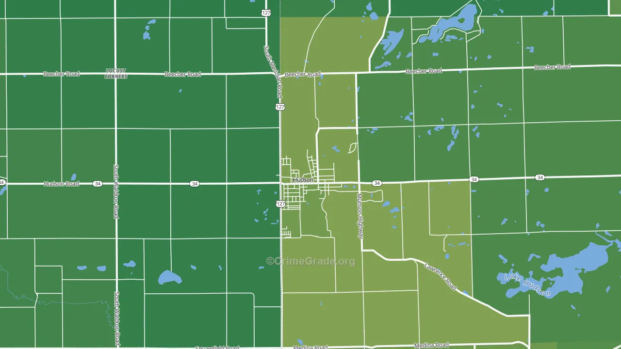Hudson, MI Map of Vehicle Theft Rates