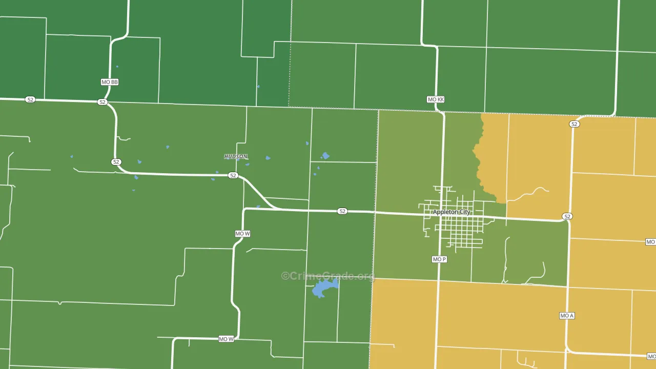 Hudson, MO Map of Vehicle Theft Rates