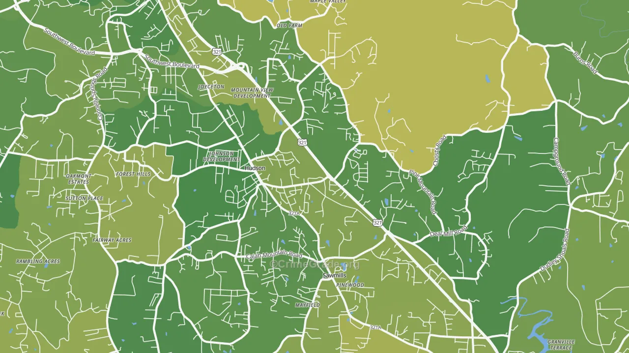 Hudson, NC Map of Vehicle Theft Rates