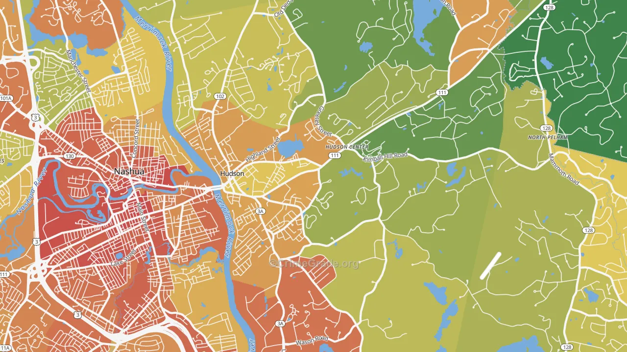 Hudson, NH Map of Vehicle Theft Rates