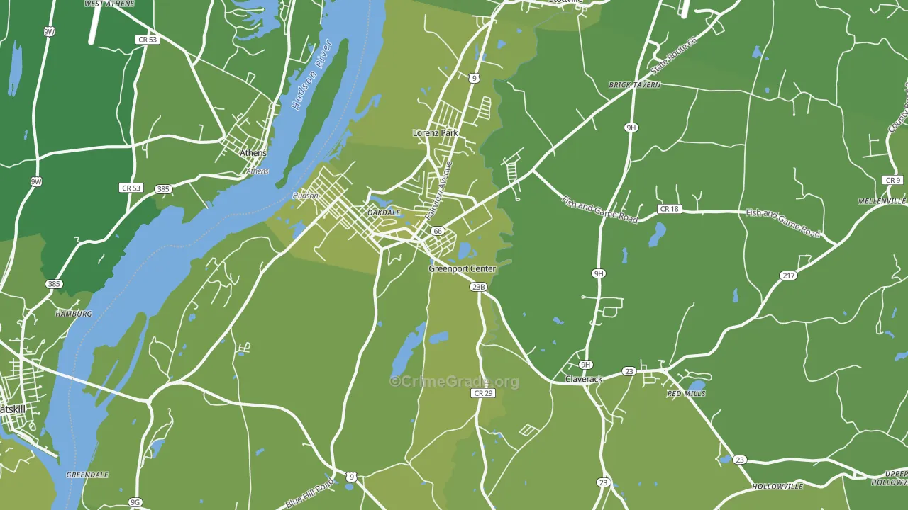 Hudson, NY Map of Vehicle Theft Rates