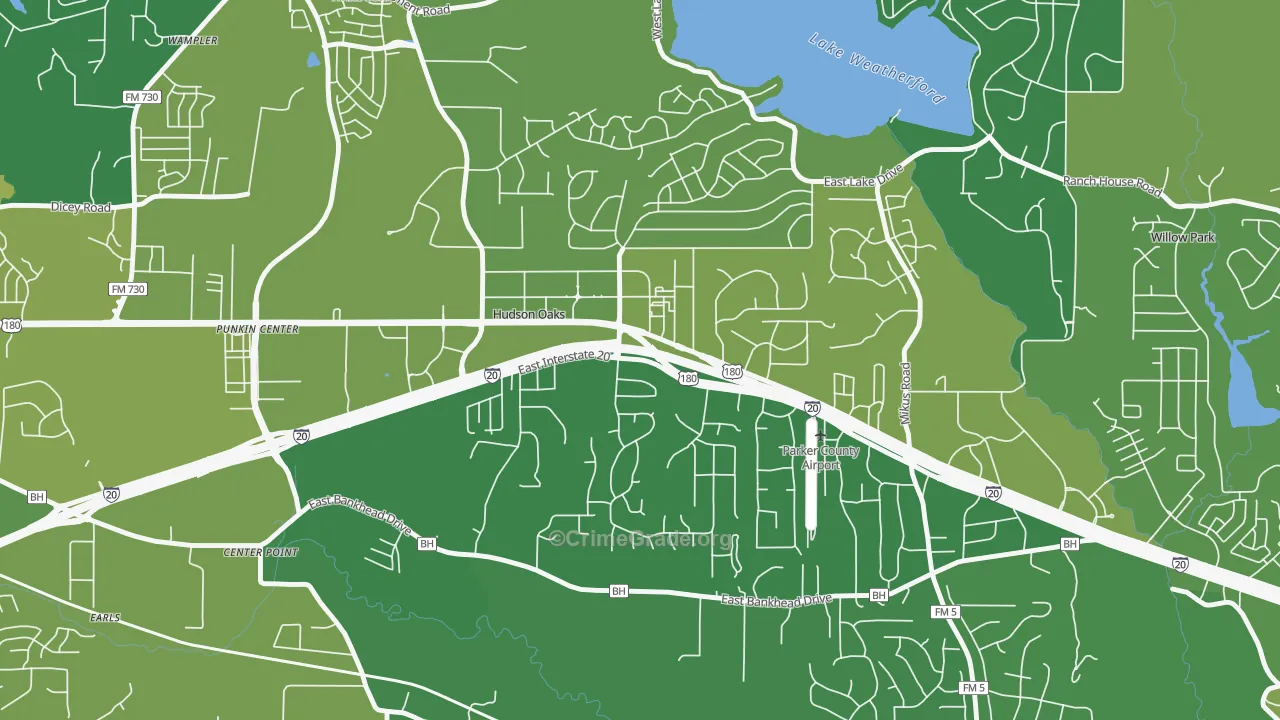 Hudson Oaks, TX Map of Vehicle Theft Rates