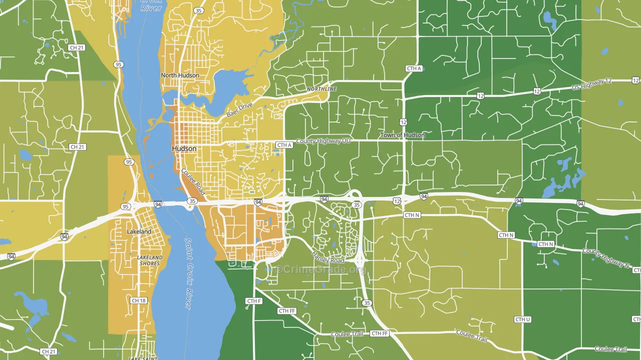 Hudson, WI Map of Vehicle Theft Rates