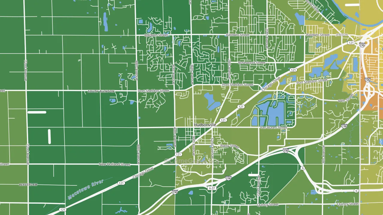 Hudsonville, MI Map of Vehicle Theft Rates