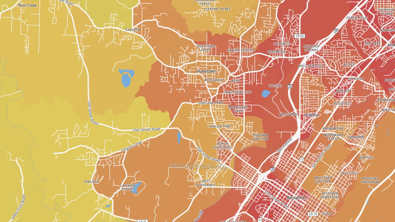 Hueytown, AL Map of Vehicle Theft Rates