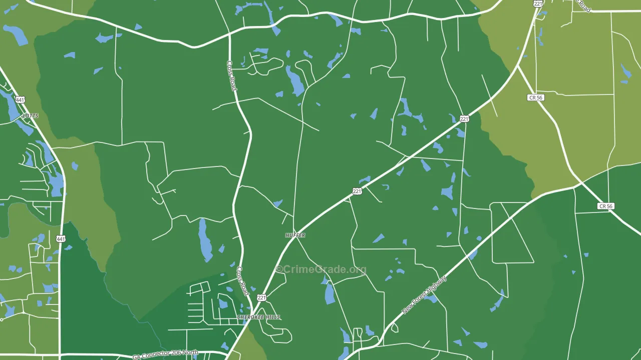 Huffer, GA Map of Vehicle Theft Rates