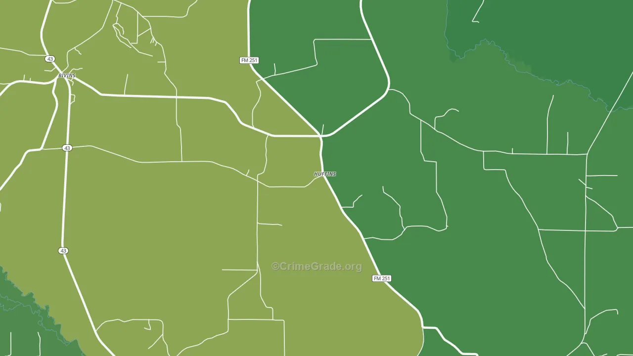 Huffines, TX Map of Vehicle Theft Rates