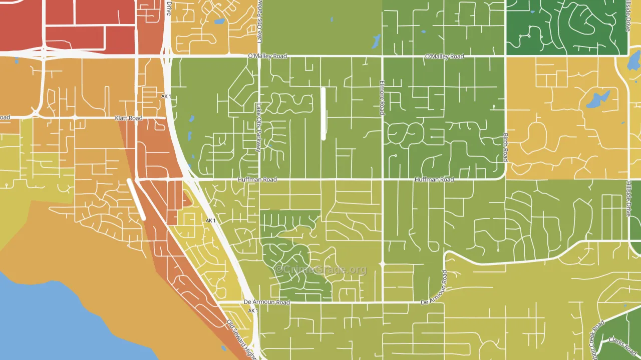 Huffman-O'Malley, Anchorage, AK Map of Vehicle Theft Rates