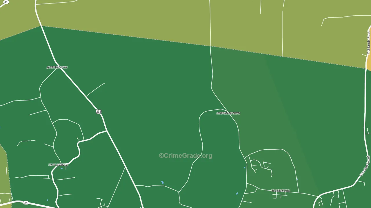 Huffmantown, NC Map of Vehicle Theft Rates