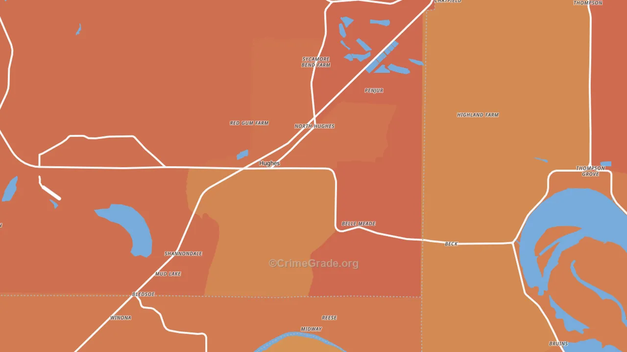 Hughes, AR Map of Vehicle Theft Rates