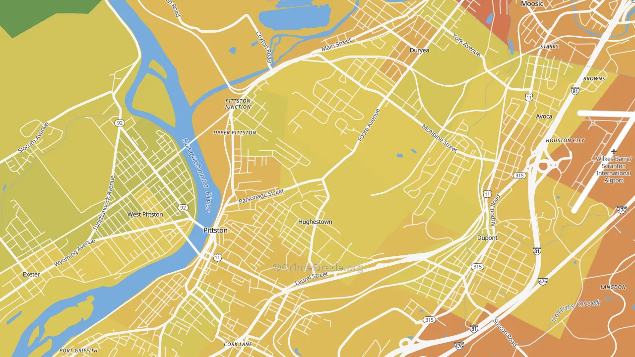 Hughestown, PA Map of Vehicle Theft Rates