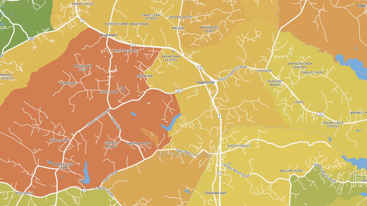 Hughesville, MD Map of Vehicle Theft Rates