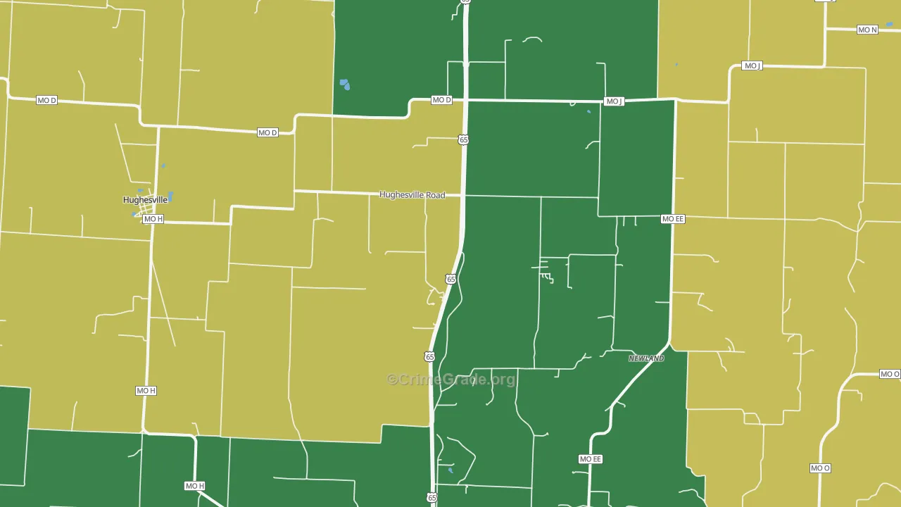 Hughesville, MO Map of Vehicle Theft Rates