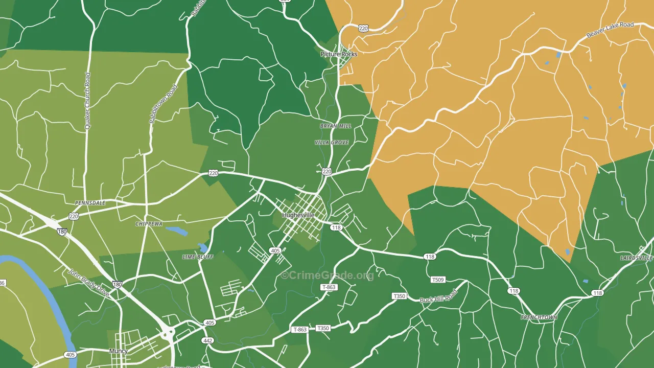 Hughesville, PA Map of Vehicle Theft Rates
