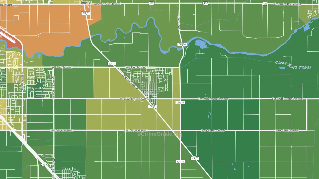 Hughson, CA Map of Vehicle Theft Rates