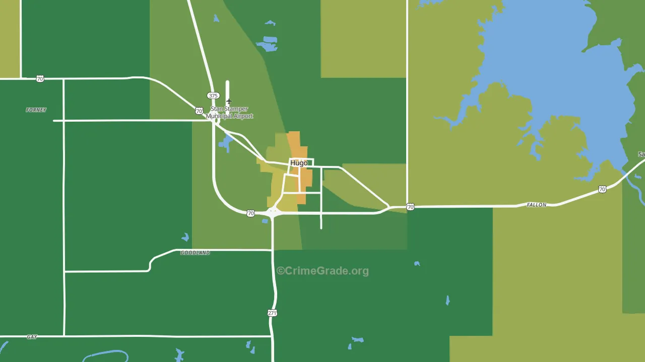 Hugo, OK Map of Vehicle Theft Rates