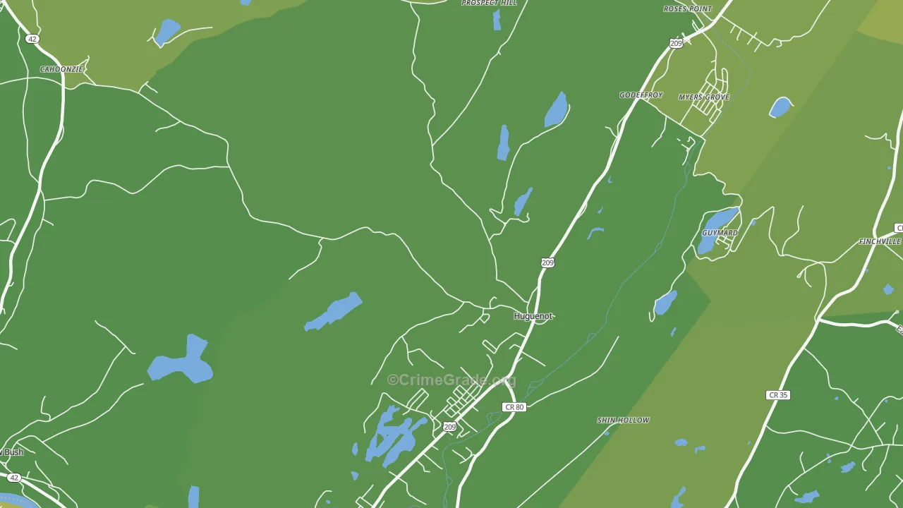Huguenot, NY Map of Vehicle Theft Rates