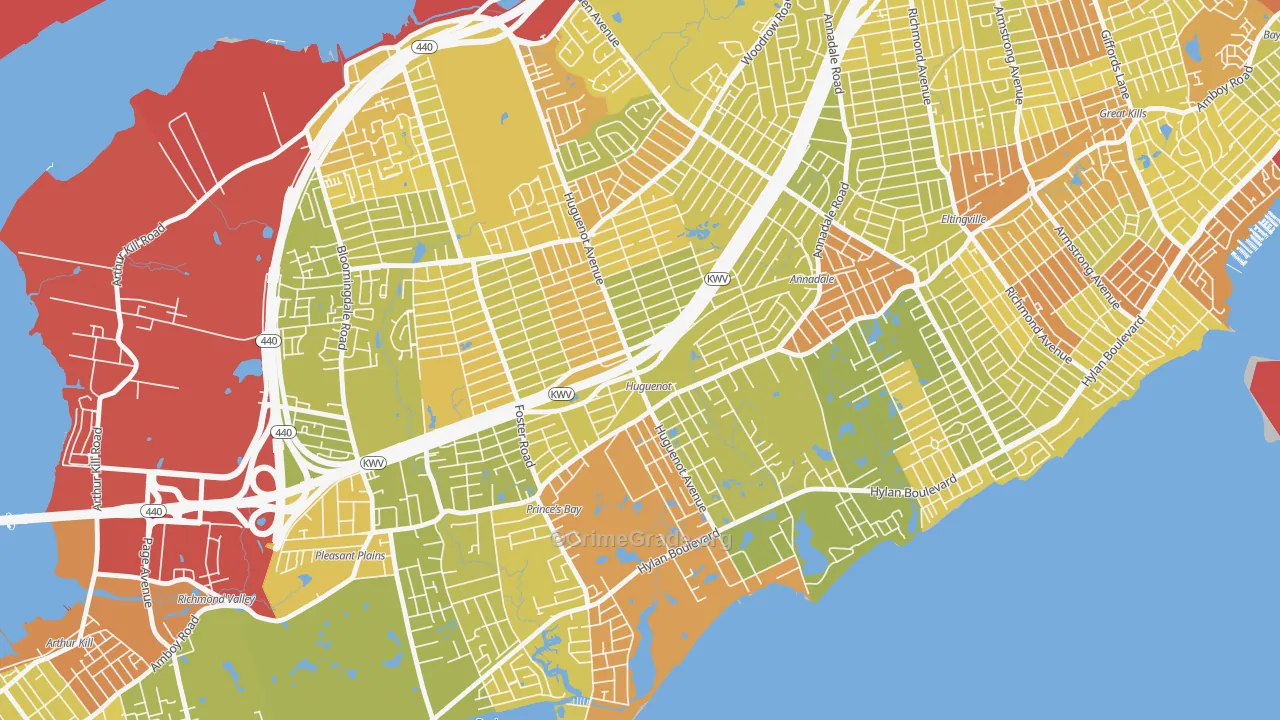 Huguenot, Staten Island, NY Map of Vehicle Theft Rates
